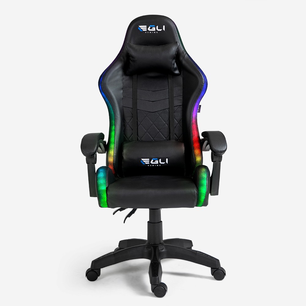 Cadeira de Gaming p/Jogar LED Confortável c/Rodas Reclinável Ergonómica The Horde Plus
