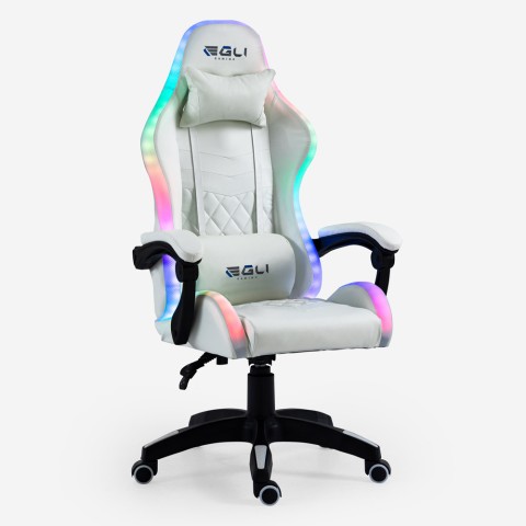 Cadeira gaming branca poltrona reclinável led ergonômica com almofada Pixy