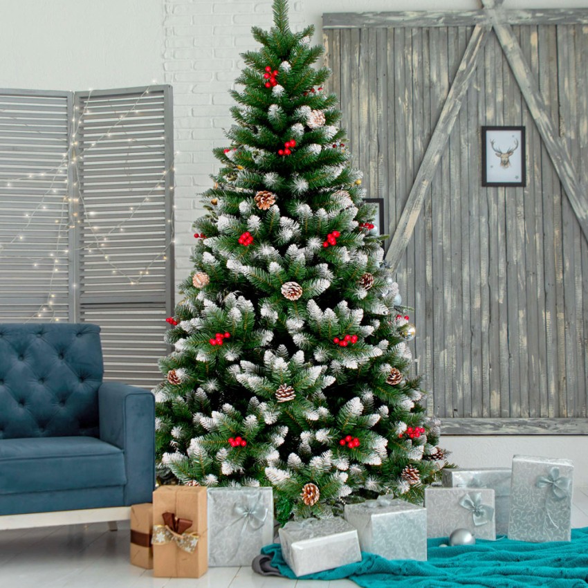 Árvore De Natal Alta 240cm Extra Fofa Artificial Neve E Decorações Oslo